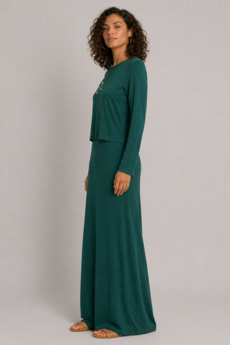 Raw Edge Embroidered Nursing Nightgown - Hunter Green