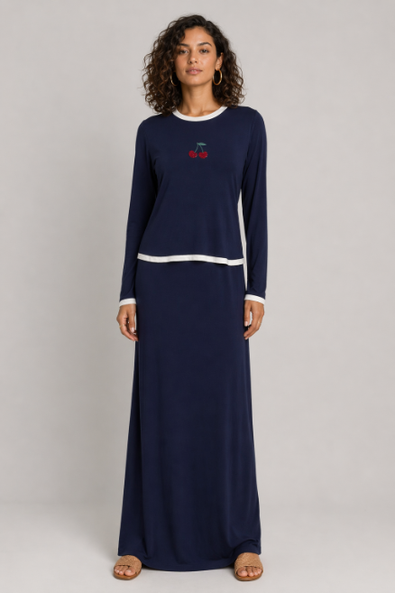 Cherry Stones Emblom Nursing Nightgown - Navy