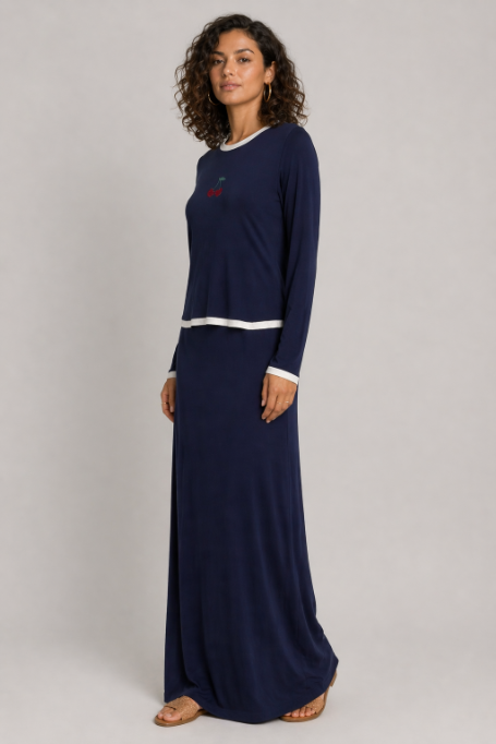 Cherry Stones Emblom Nursing Nightgown - Navy