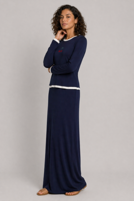 Cherry Stones Emblom Nursing Nightgown - Navy