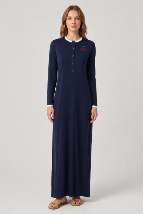 Cherry Stones Emblom Nightgown - Navy