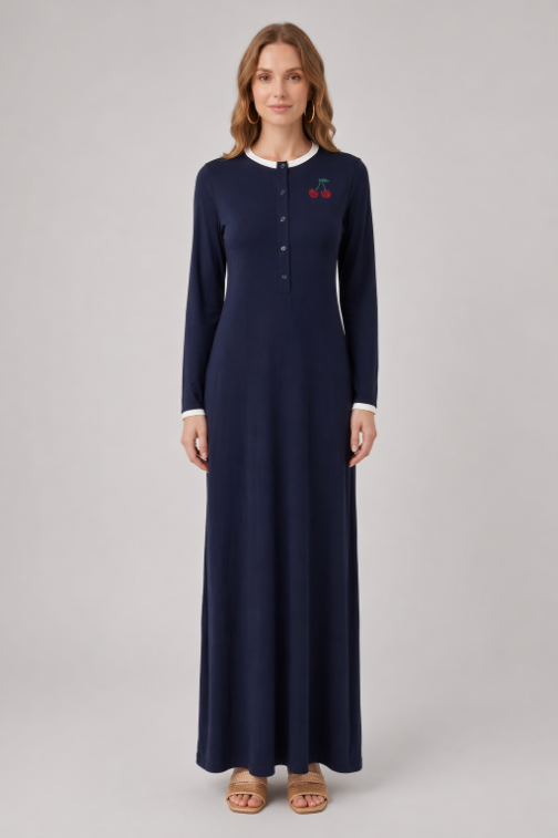 Cherry Stones Emblom Nightgown - Navy