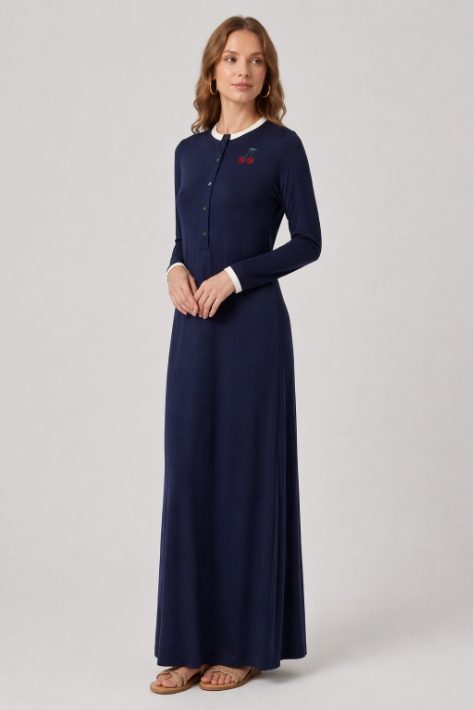 Cherry Stones Emblom Nightgown - Navy