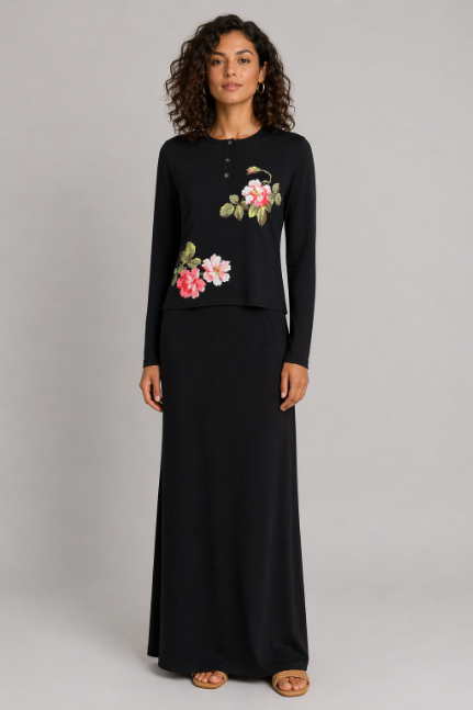 Printed Flower Nursing Lounger - Black