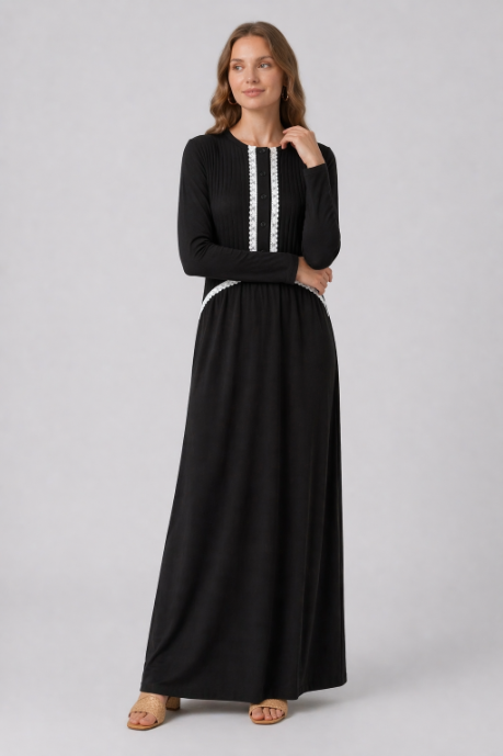 Pleated Lace Lounger - Black