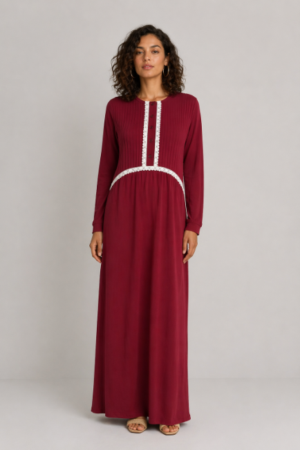 Pleated Lace Lounger - Wine
