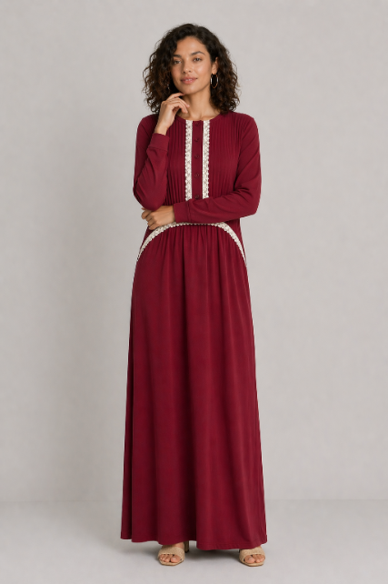 Pleated Lace Lounger - Wine