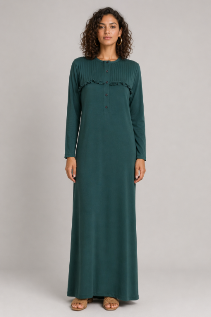 Pleated Ruffle Buttoned Lounger - Hunter Green