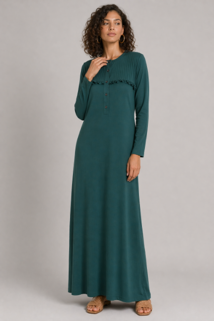 Pleated Ruffle Buttoned Lounger - Hunter Green