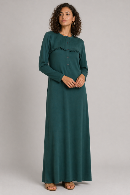Pleated Ruffle Buttoned Lounger - Hunter Green