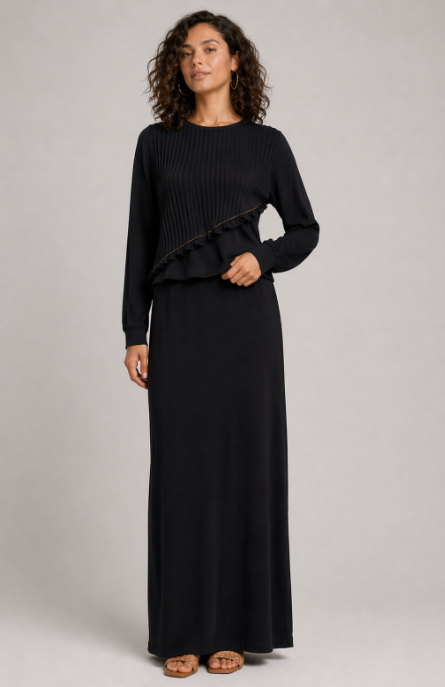 Ruffled Pleats Nursing Lounger  - Black