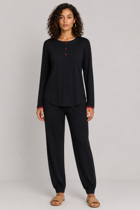Maroon Trim Pajamas - Black