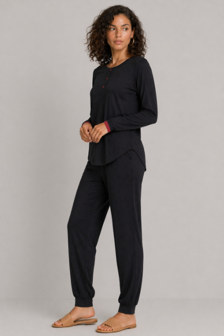 Maroon Trim Pajamas - Black