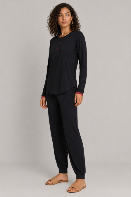 Maroon Trim Pajamas - Black