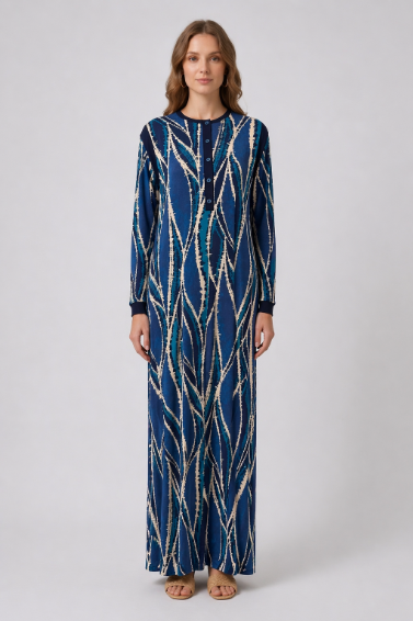 Printed Buttoned Lounger - Blue