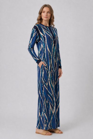 Printed Buttoned Lounger - Blue