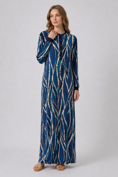 Printed Buttoned Lounger - Blue
