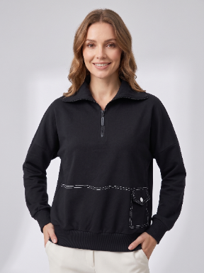 Topstitch Pocket 1/4 Zip - Black