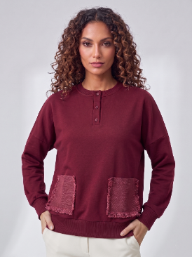 Frayed Pocket Dolman - Wine