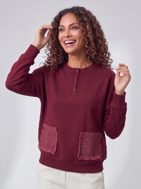 Frayed Pocket Dolman - Wine
