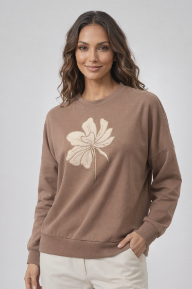 Felt Design Sweatshirt - Mocha