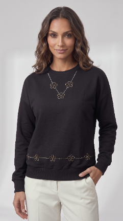 Flower Rhinestones Sweat - Black