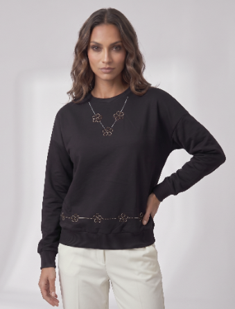 Flower Rhinestones Sweat - Black