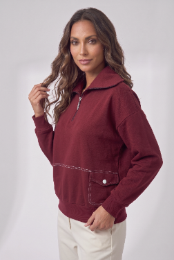 Topstitch Pocket 1/4 Zip - Wine