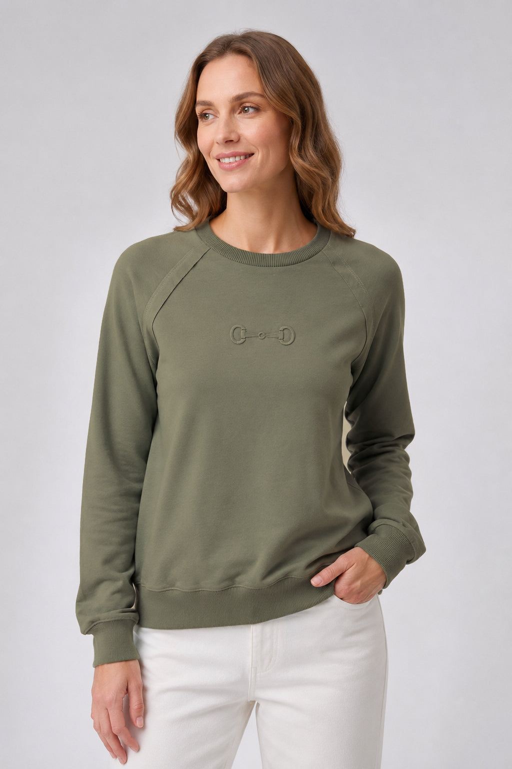 Embossed Horsebit Raglan Sweat - Sage Green