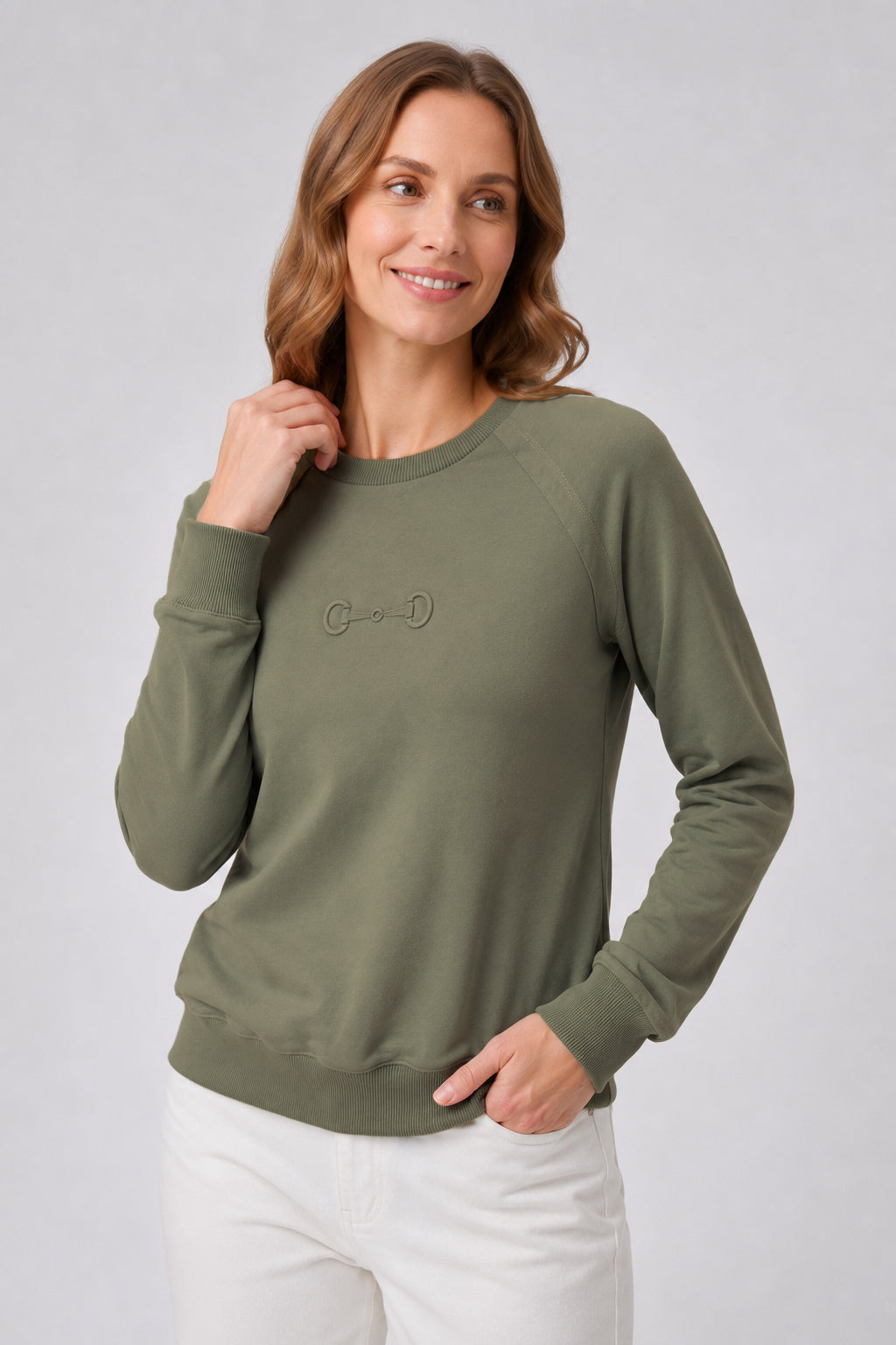 Embossed Horsebit Raglan Sweat - Sage Green