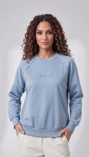 Embossed Horsebit Raglan Sweat - Dusty Blue