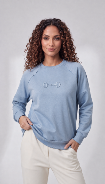 Embossed Horsebit Raglan Sweat - Dusty Blue