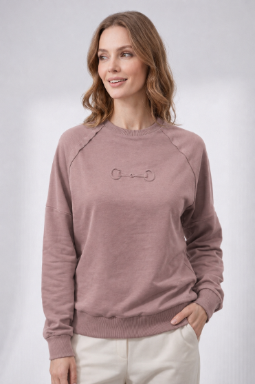 Embossed Horsebit Raglan Sweat - Mauve