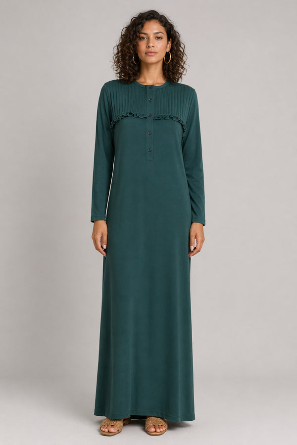 Pleated Ruffle Buttoned Lounger - Hunter Green