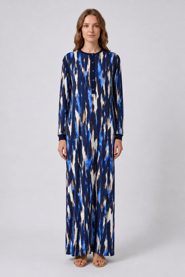 Printed Buttoned Lounger - Blue