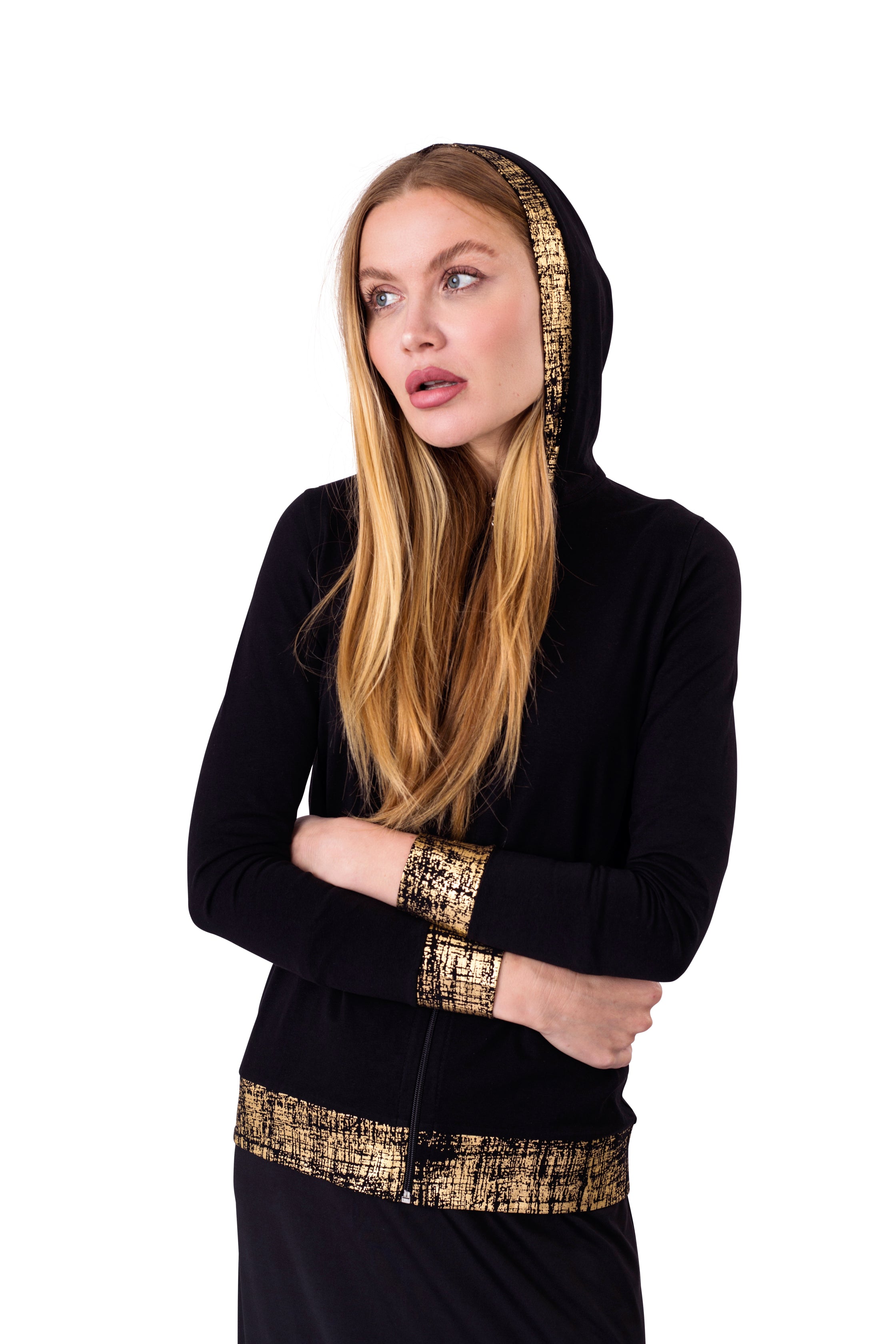 Gold Trim Hooded Top